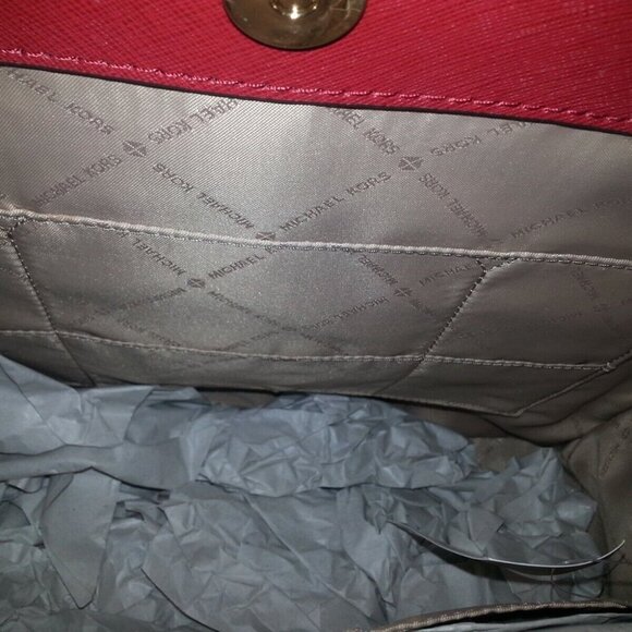 MICHAEL KORS-BRIDGETTE-Large Tote Satchel/Shoulder-Natural/Scarlet-NWT - Picture 10 of 10